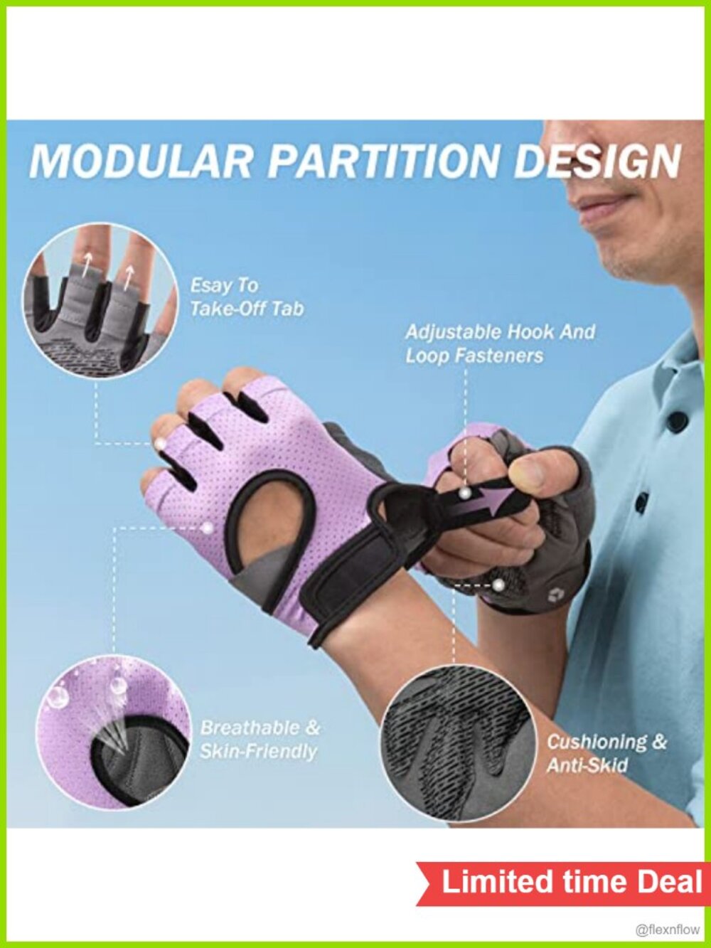 LIFECT Freedom Workout Gloves, Knuckle Weight Lifting Shorty Fingerless Gloves - Picture 4 of 5